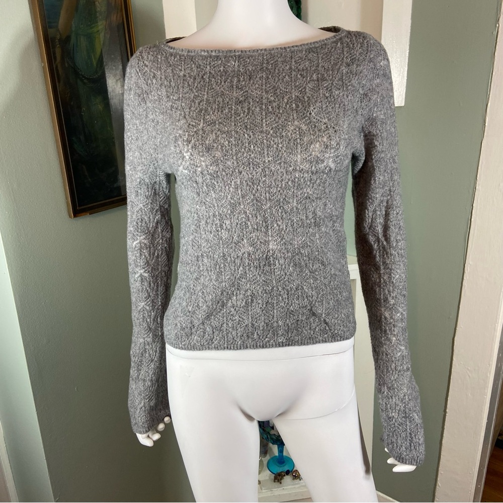 New NWT Abercrombie & Fitch Gray Sweater Pointelle Soft Fuzzy Merino Wool Blend